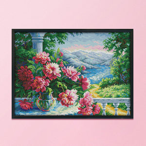 Vase and Mountain 48*37cm(canvas) 14CT 2 Threads Cross Stitch kit