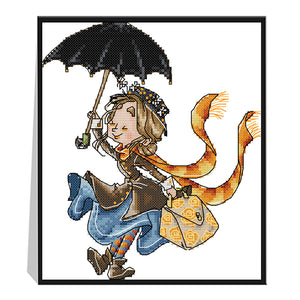 Girl with Umbrella 21*27cm(canvas) 14CT 2 Threads Cross Stitch kit