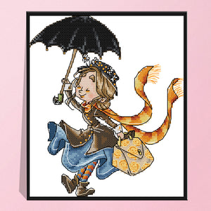 Girl with Umbrella 21*27cm(canvas) 14CT 2 Threads Cross Stitch kit