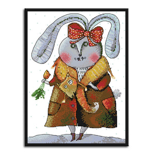 Wealthy Rabbit 35*28cm(canvas) 14CT 2 Threads Cross Stitch kit