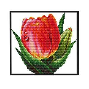 Red Tulips 14CT Stamped Cross Stitch Kit 21x20cm(canvas)