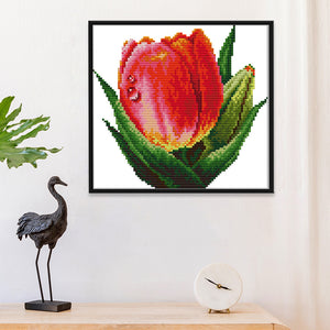 Red Tulips 14CT Stamped Cross Stitch Kit 21x20cm(canvas)