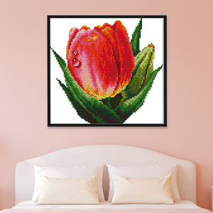 Red Tulips 14CT Stamped Cross Stitch Kit 21x20cm(canvas)