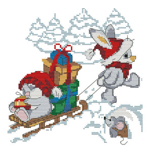 C038 Christmas Bunny 24*24cm(canvas) 14CT 2 Threads Cross Stitch kit