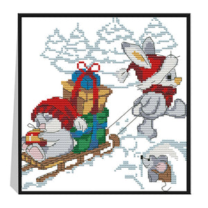 C038 Christmas Bunny 24*24cm(canvas) 14CT 2 Threads Cross Stitch kit