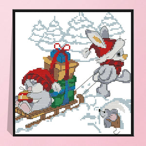 C038 Christmas Bunny 24*24cm(canvas) 14CT 2 Threads Cross Stitch kit