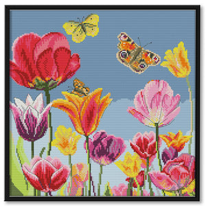 Colorful Tulip 14CT Stamped Cross Stitch Kit 37x37cm(canvas)