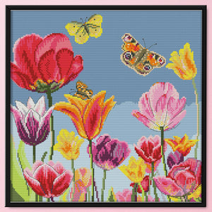 Colorful Tulip 14CT Stamped Cross Stitch Kit 37x37cm(canvas)