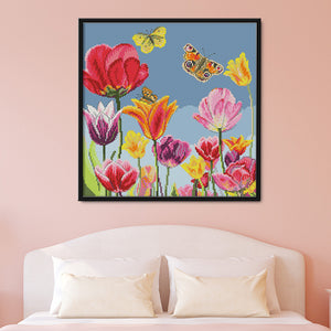 Colorful Tulip 14CT Stamped Cross Stitch Kit 37x37cm(canvas)