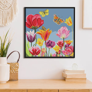 Colorful Tulip 14CT Stamped Cross Stitch Kit 37x37cm(canvas)