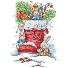 Load image into Gallery viewer, Christmas Bunny 21*31cm(canvas) 14CT 2 Threads Cross Stitch kit
