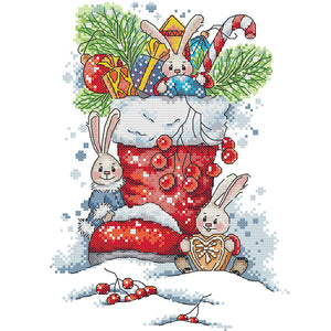 Christmas Bunny 21*31cm(canvas) 14CT 2 Threads Cross Stitch kit