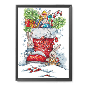 Christmas Bunny 21*31cm(canvas) 14CT 2 Threads Cross Stitch kit