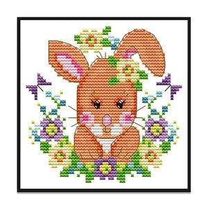 Cute Animal Bunny KB098 15*15cm(canvas) 14CT 2 Threads Cross Stitch kit