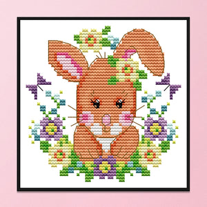 Cute Animal Bunny KB098 15*15cm(canvas) 14CT 2 Threads Cross Stitch kit