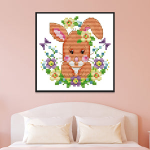 Cute Animal Bunny KB098 15*15cm(canvas) 14CT 2 Threads Cross Stitch kit