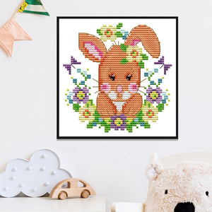 Cute Animal Bunny KB098 15*15cm(canvas) 14CT 2 Threads Cross Stitch kit