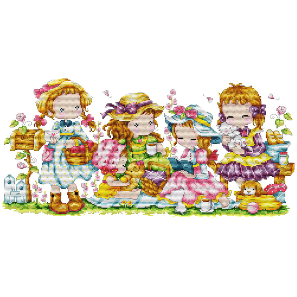 Happy Girl 14CT Stamped Cross Stitch Kit 54x29cm(canvas)