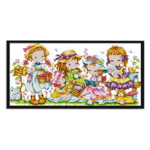 Happy Girl 14CT Stamped Cross Stitch Kit 54x29cm(canvas)