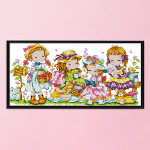 Happy Girl 14CT Stamped Cross Stitch Kit 54x29cm(canvas)