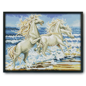 Running Horses Seaside D842 42*33cm(canvas) 14CT 2 Threads Cross Stitch kit