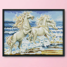 Load image into Gallery viewer, Running Horses Seaside D842 42*33cm(canvas) 14CT 2 Threads Cross Stitch kit
