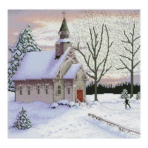 Country Scenery Snowy House 1044 51*49cm(canvas) 11CT 3 Threads Cross Stitch kit