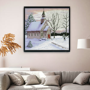 Country Scenery Snowy House 1044 51*49cm(canvas) 11CT 3 Threads Cross Stitch kit