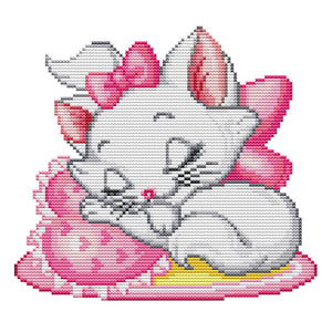 Pink Cat 14CT Stamped Cross Stitch Kit 25x21cm(canvas)