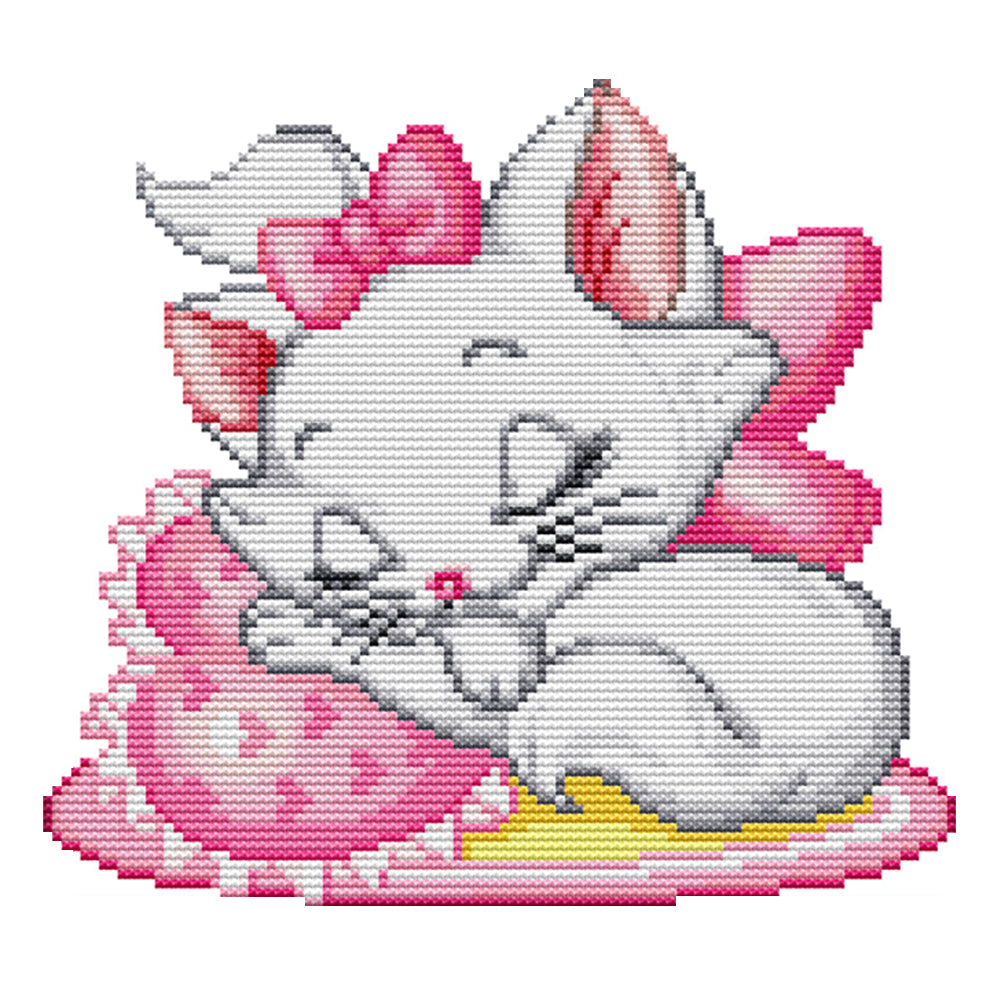 Pink Cat 14CT Stamped Cross Stitch Kit 25x21cm(canvas)