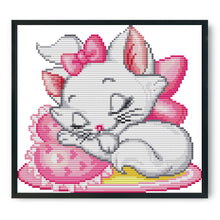 Load image into Gallery viewer, Pink Cat 14CT Stamped Cross Stitch Kit 25x21cm(canvas)
