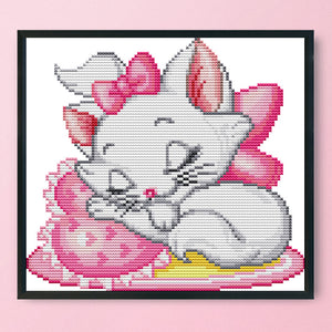 Pink Cat 14CT Stamped Cross Stitch Kit 25x21cm(canvas)