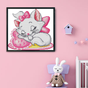 Pink Cat 14CT Stamped Cross Stitch Kit 25x21cm(canvas)
