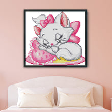 Load image into Gallery viewer, Pink Cat 14CT Stamped Cross Stitch Kit 25x21cm(canvas)

