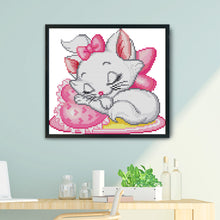 Load image into Gallery viewer, Pink Cat 14CT Stamped Cross Stitch Kit 25x21cm(canvas)
