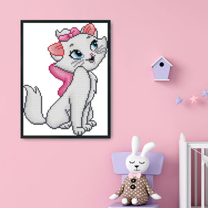 Pink Cat 14CT Stamped Cross Stitch Kit 19x26cm(canvas)