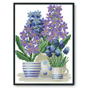 Flowers 14CT Stamped Cross Stitch Kit 25x18cm(canvas)