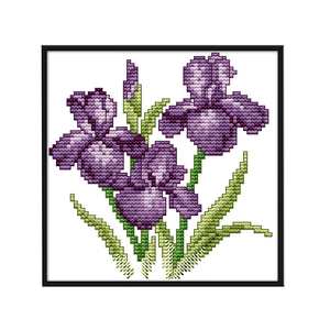 Purple Flower 14CT Stamped Cross Stitch Kit 17x17cm(canvas)