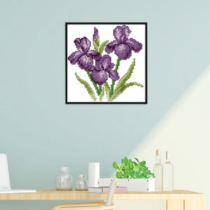 Purple Flower 14CT Stamped Cross Stitch Kit 17x17cm(canvas)