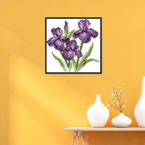 Purple Flower 14CT Stamped Cross Stitch Kit 17x17cm(canvas)