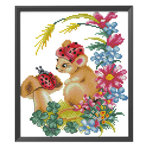 Animal 14CT Stamped Cross Stitch Kit 25x27cm(canvas)