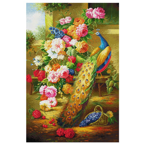 Peacock 14CT Stamped Cross Stitch Kit 66x95cm(canvas)