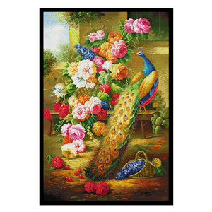 Peacock 14CT Stamped Cross Stitch Kit 66x95cm(canvas)