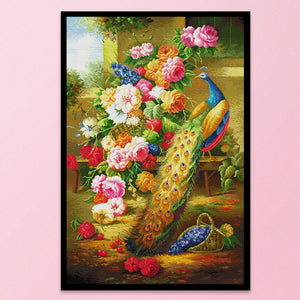 Peacock 14CT Stamped Cross Stitch Kit 66x95cm(canvas)