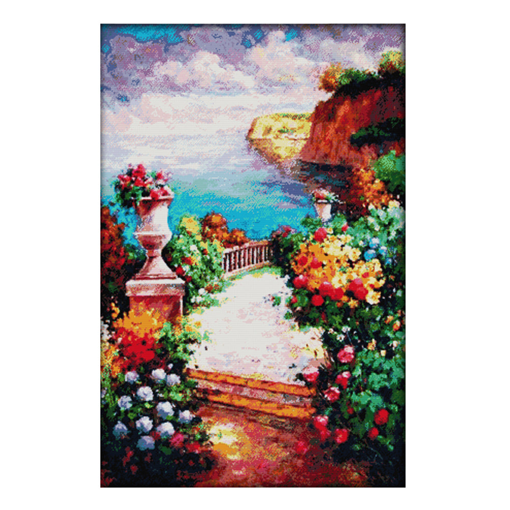 F526 Flower Path 62*91cm(canvas) 14CT 2 Threads Cross Stitch kit