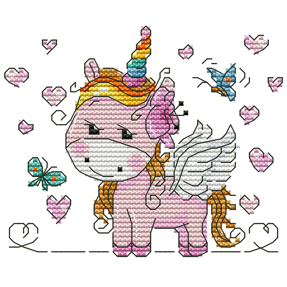 Cartoon Horse 14CT Stamped Cross Stitch Kit 16x14cm(canvas)