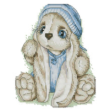 Load image into Gallery viewer, Blue Hat Rabbit 14CT Stamped Cross Stitch Kit 20x17cm(canvas)
