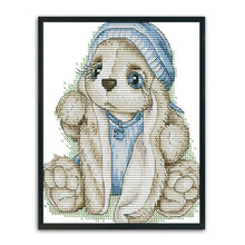 Load image into Gallery viewer, Blue Hat Rabbit 14CT Stamped Cross Stitch Kit 20x17cm(canvas)
