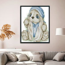 Load image into Gallery viewer, Blue Hat Rabbit 14CT Stamped Cross Stitch Kit 20x17cm(canvas)
