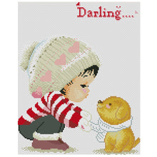 Load image into Gallery viewer, Cute Kids Boy Dog 1091 35*42cm(canvas) 11CT 3 Threads Cross Stitch kit

